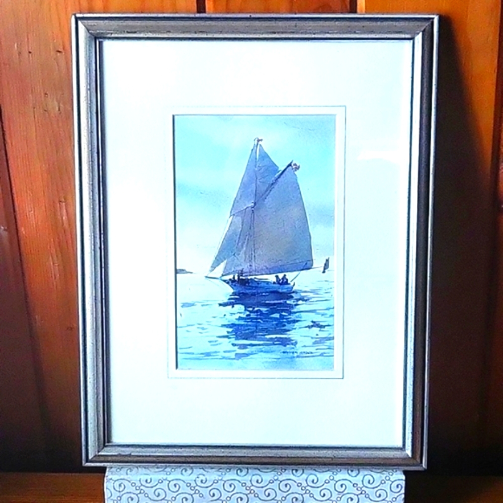 Boothbay Harbor, Maine Artist William Spring Sailboat Watercolor